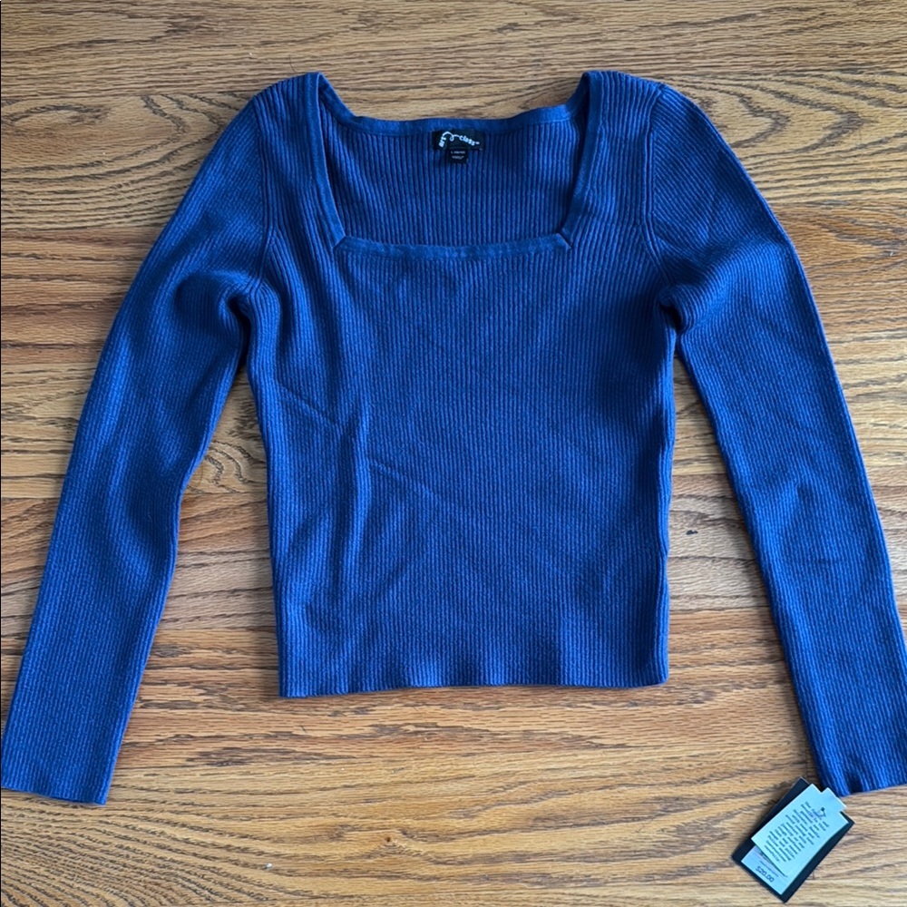 Blue Ribbed Long Sleeve Top